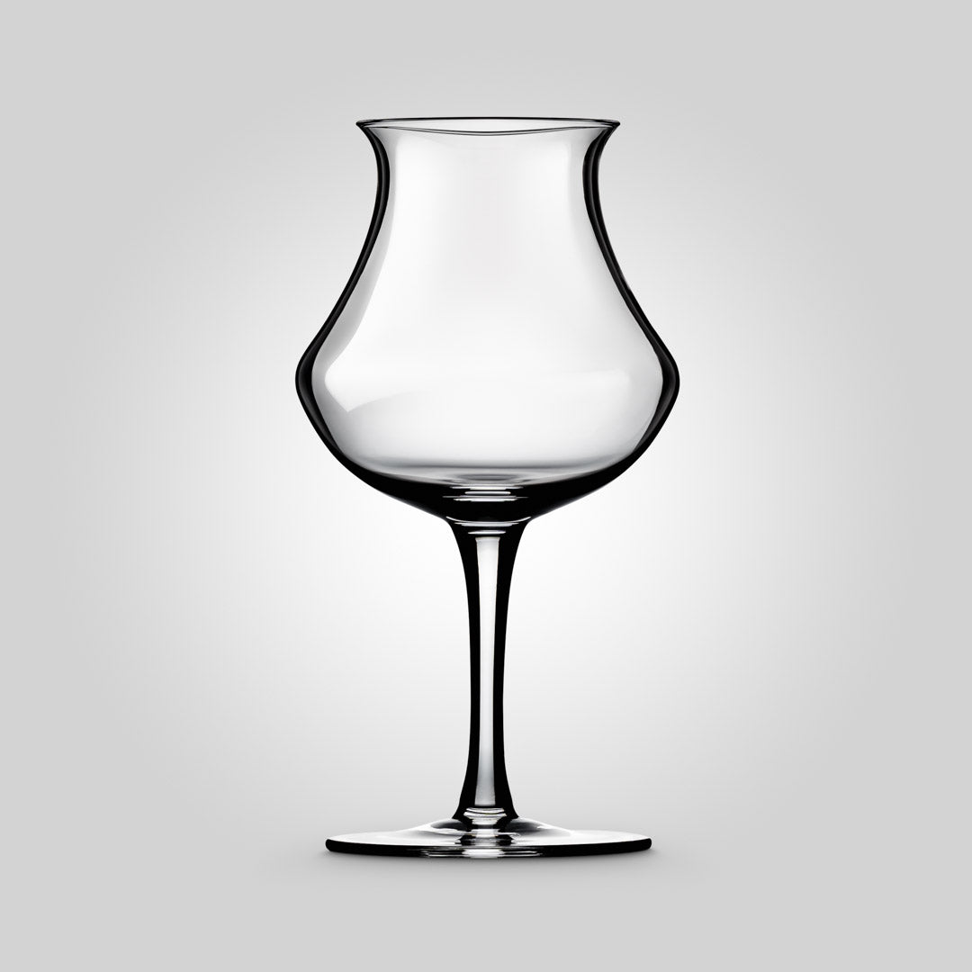 Handmade clear glass stemmed craft beer tasting snifter showcasing an elegant aroma enhancing bowl design — view 2