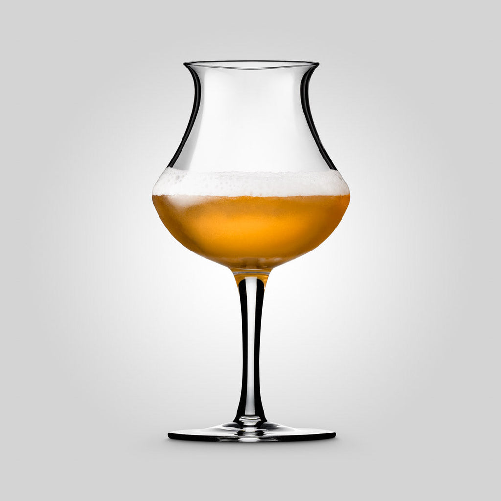 Handmade clear glass stemmed craft beer tasting snifter showcasing an elegant aroma enhancing bowl design — view 4