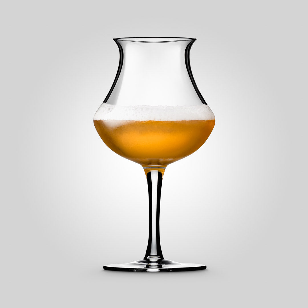 Handmade clear glass stemmed craft beer tasting snifter showcasing an elegant aroma enhancing bowl design — view 4