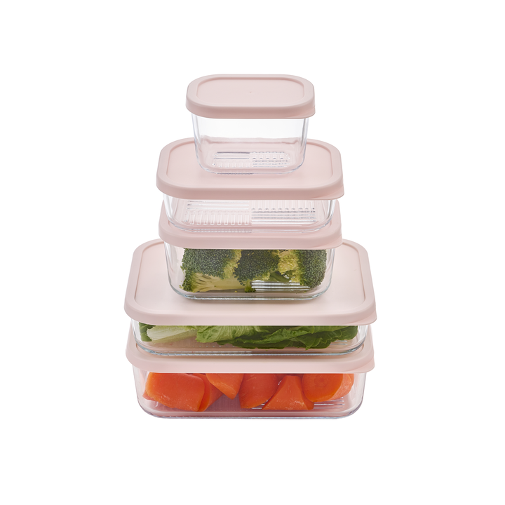 Container Culture 6-Piece Airtight Glass Food Storage Set with Lids, 25.35oz & 40.57oz Mixed Sizes - Berry Blush-4