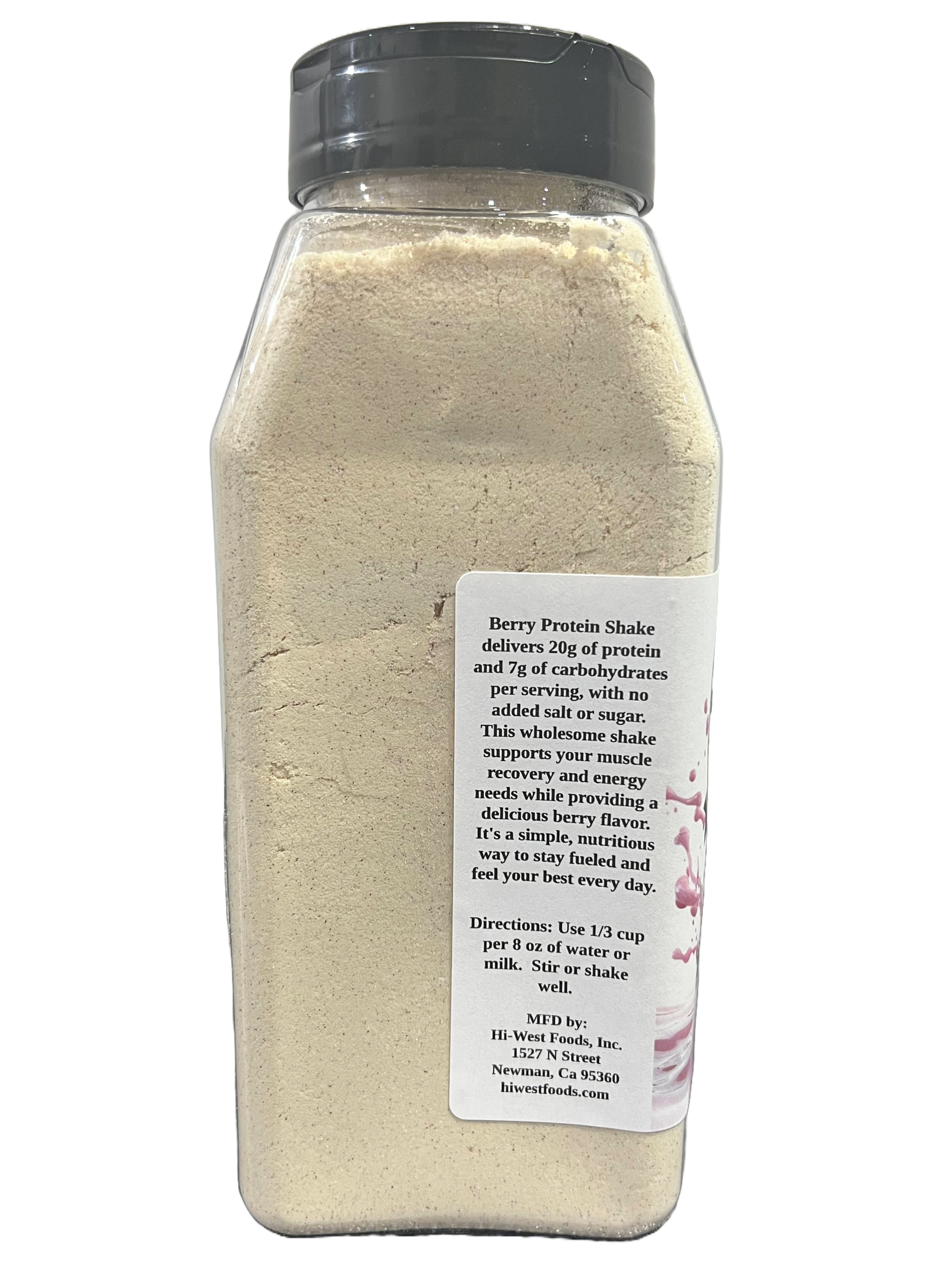 Hi-West berry protein shake bottle featuring 20g protein label and fresh berry graphics — view 4