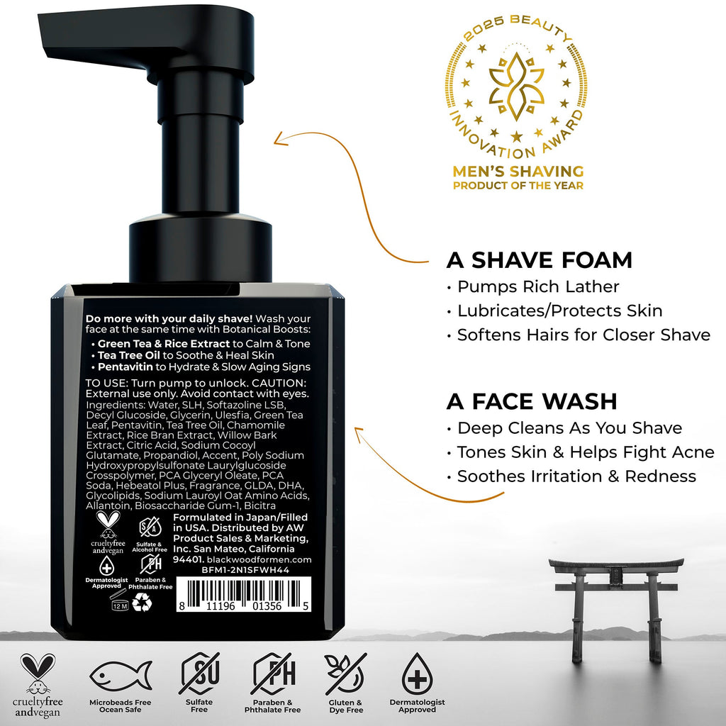 BioNutrient 2-in-1 shave foam and face wash bottle with pump for men's grooming routine — view 2