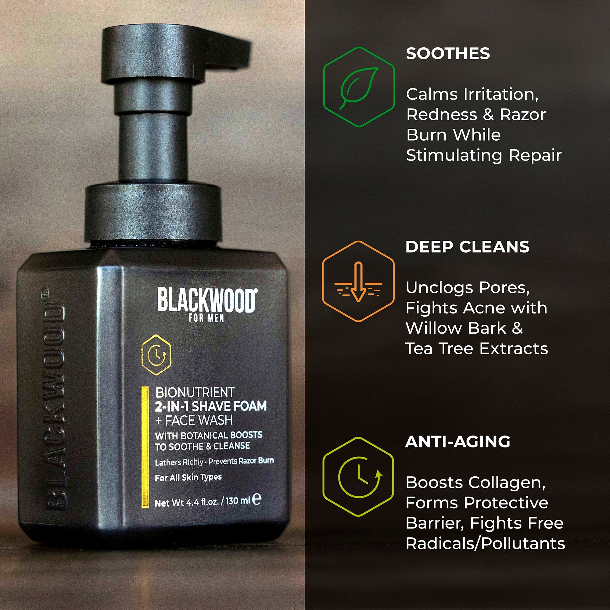 BioNutrient 2-in-1 shave foam and face wash bottle with pump for men's grooming routine — view 5