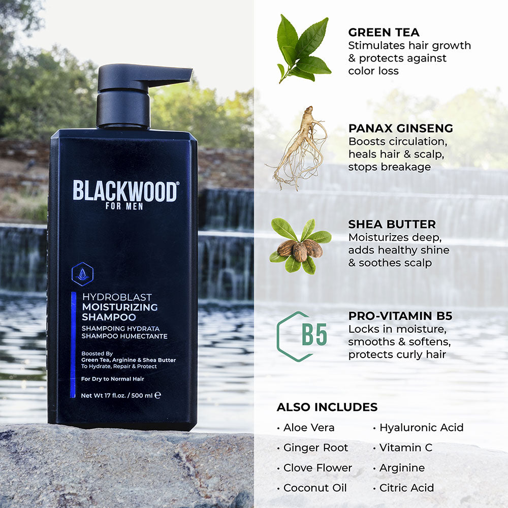HydroBlast moisturizing shampoo bottle for men featuring natural botanical ingredients for daily hydration and hair care — view 2