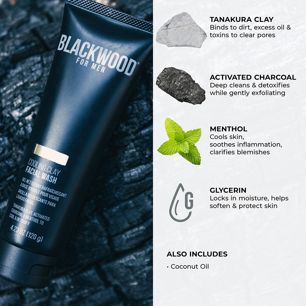 Cooling clay facial wash tube for men featuring activated charcoal and purifying menthol — view 2