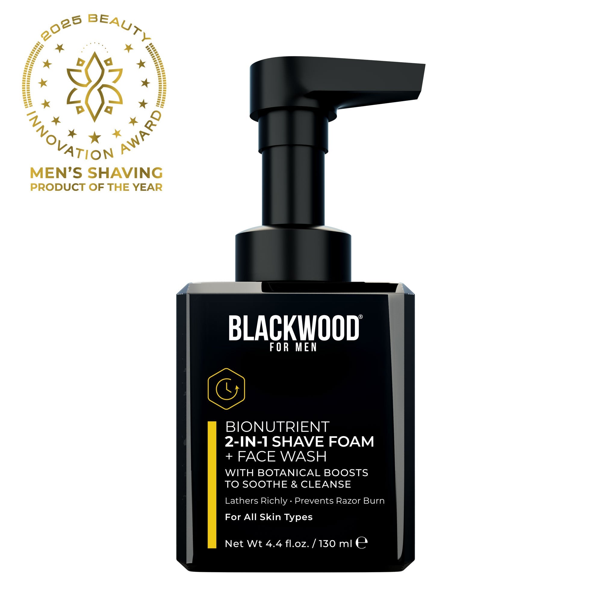 BioNutrient 2-in-1 shave foam and face wash bottle with pump for men's grooming routine