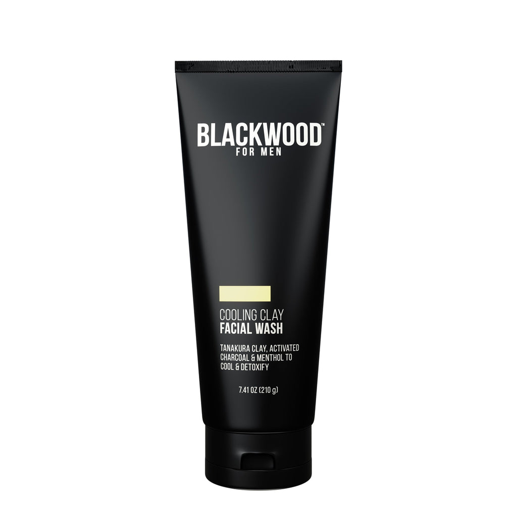 Cooling clay facial wash tube for men featuring activated charcoal and purifying menthol