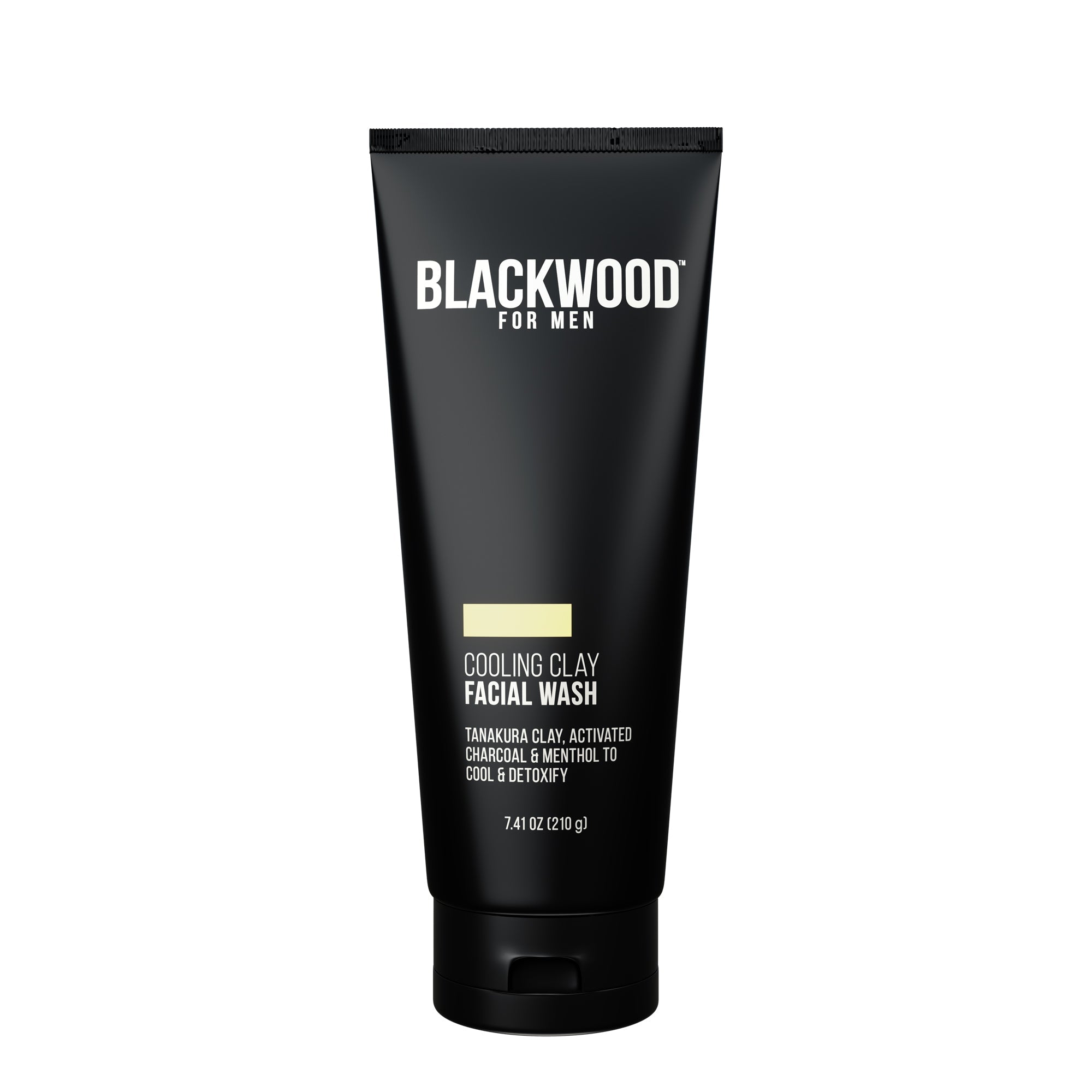 Cooling clay facial wash tube for men featuring activated charcoal and purifying menthol