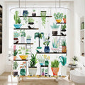 72-inch watercolor botanical shower curtain featuring vibrant floral succulent pots and rust-proof metal rings