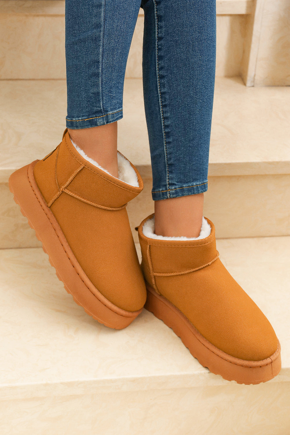 Anna fur lined suede ankle snow boots with thick sole for women's winter fashion — view 2