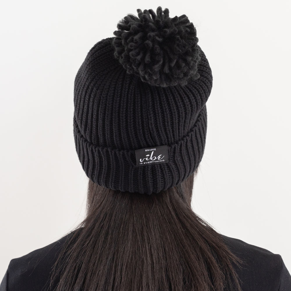 VIBE COTTON CASHMERE POM HAT | BLACK-3