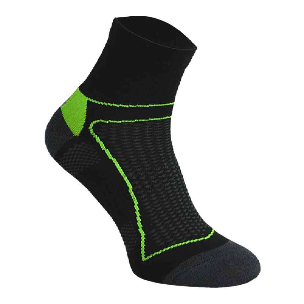 High vis neon low cut cycling socks featuring breathable performance fabric on a solid background
