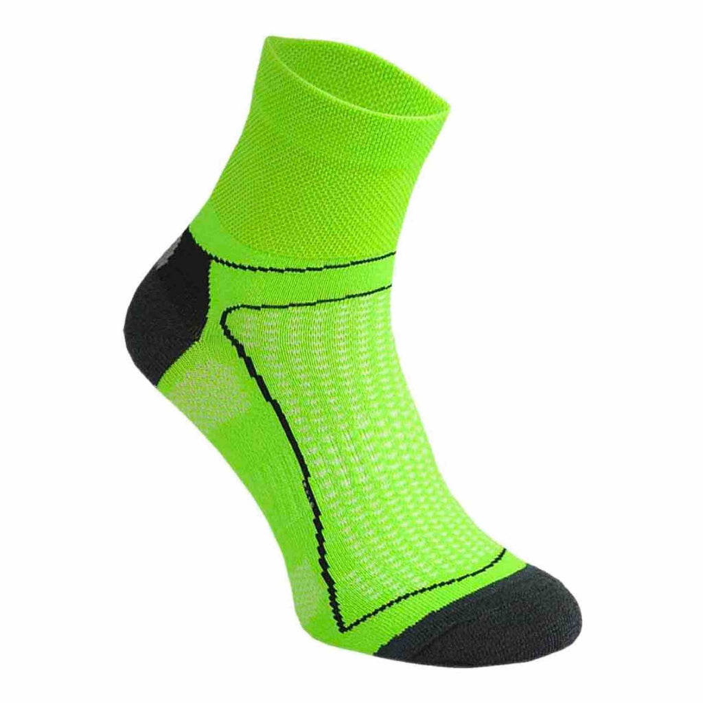 High vis neon low cut cycling socks featuring breathable performance fabric on a solid background — view 5