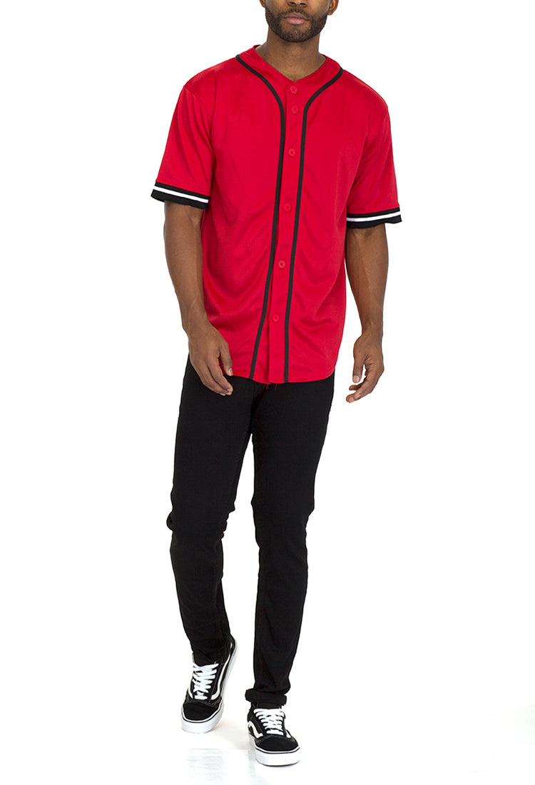 No Hitter Baseball Jersey with flat buttons and dual stripe tape detailing on sleeves. — view 4