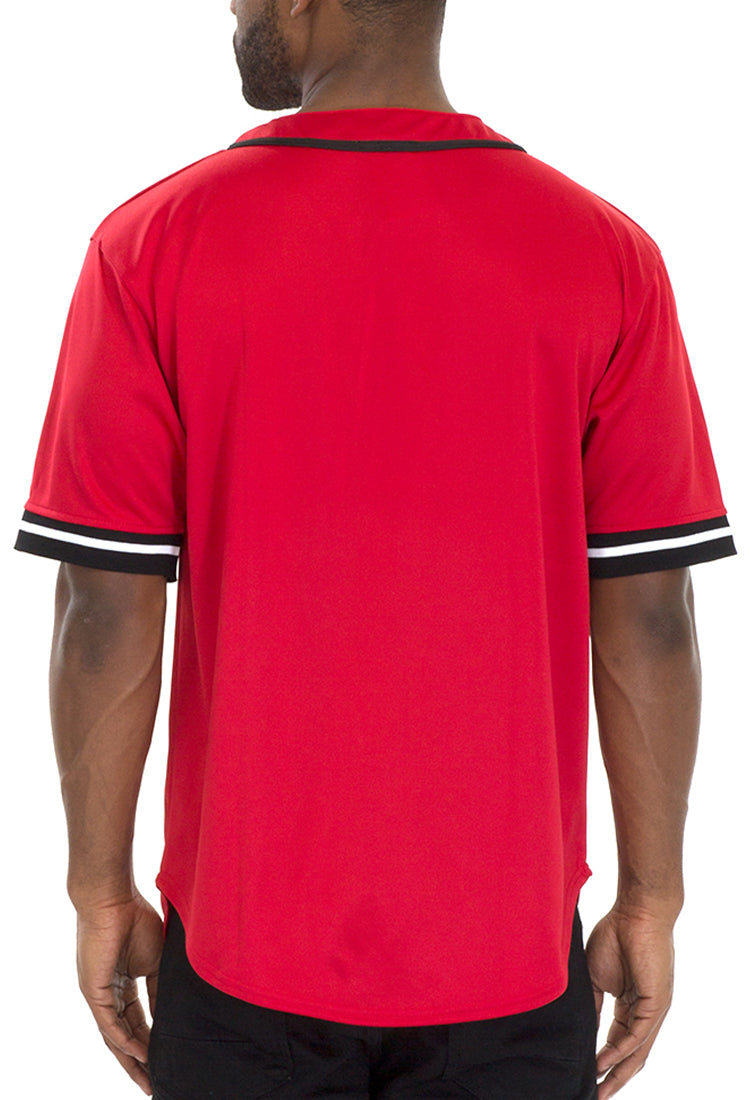 No Hitter Baseball Jersey with flat buttons and dual stripe tape detailing on sleeves. — view 3