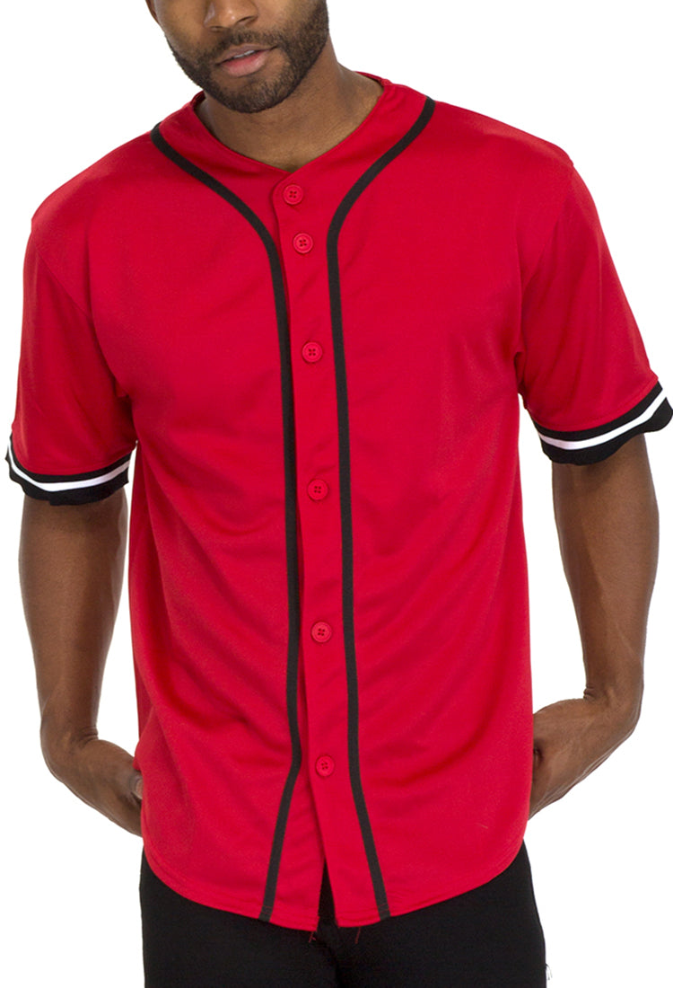 No Hitter Baseball Jersey with flat buttons and dual stripe tape detailing on sleeves.