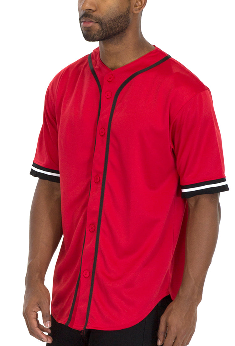 No Hitter Baseball Jersey with flat buttons and dual stripe tape detailing on sleeves. — view 2
