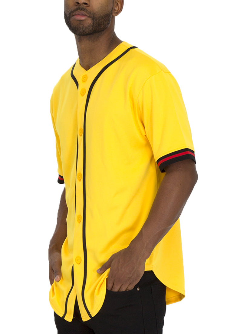 No Hitter Baseball Jersey with flat buttons and dual stripe tape detailing on sleeves. — view 5