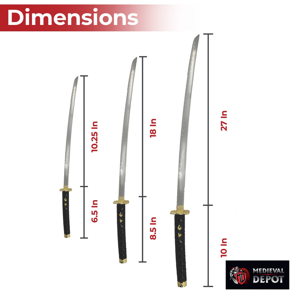 Black Dragon Three Piece Katana Sword Set with Desktop Stand-1