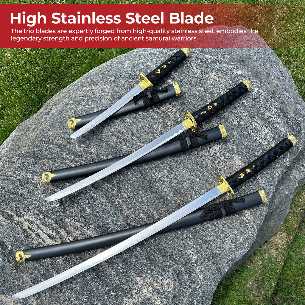 Black Dragon Three Piece Katana Sword Set with Desktop Stand-3