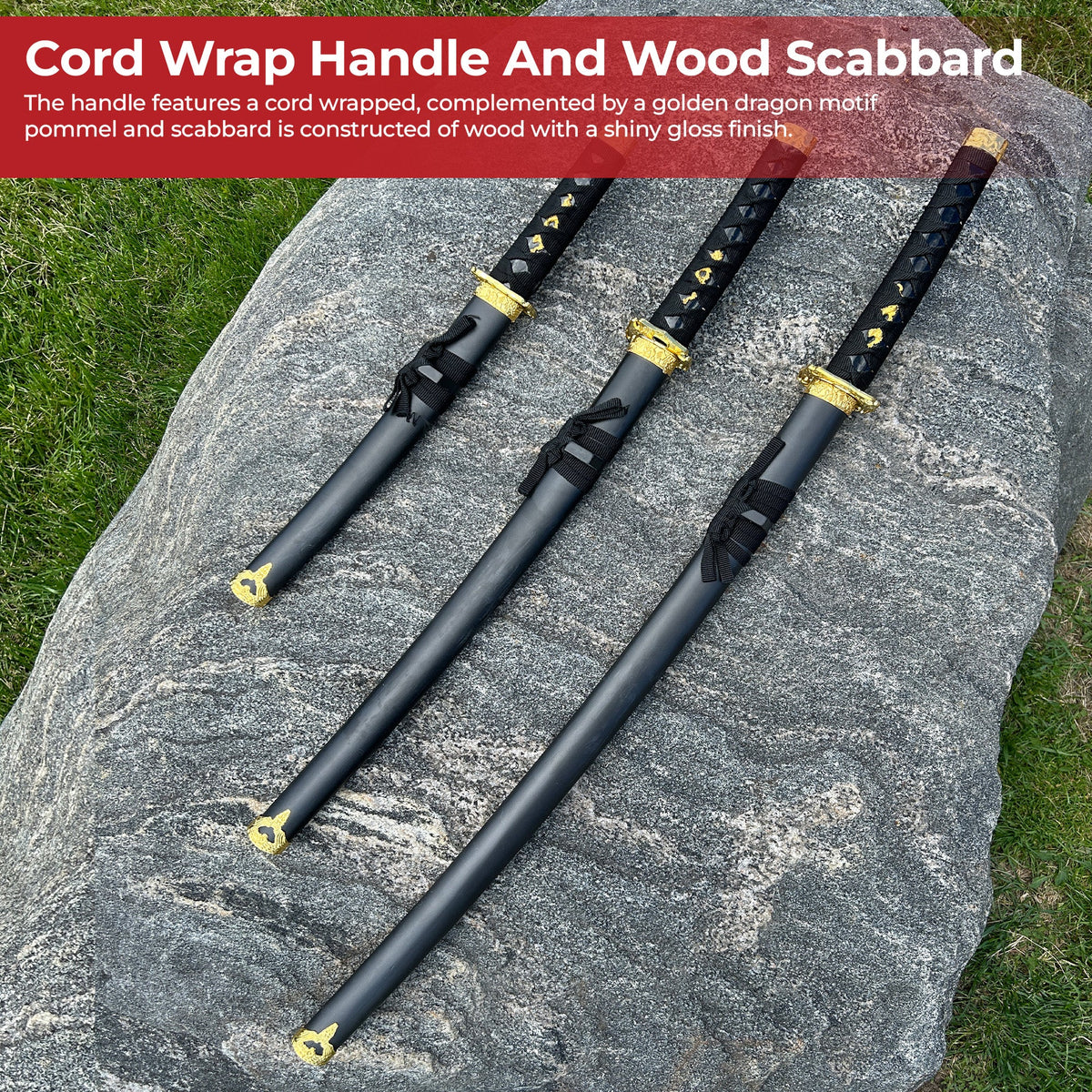 Black Dragon Three Piece Katana Sword Set with Desktop Stand-4