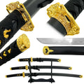 Black Dragon Three Piece Katana Sword Set with Desktop Stand-0