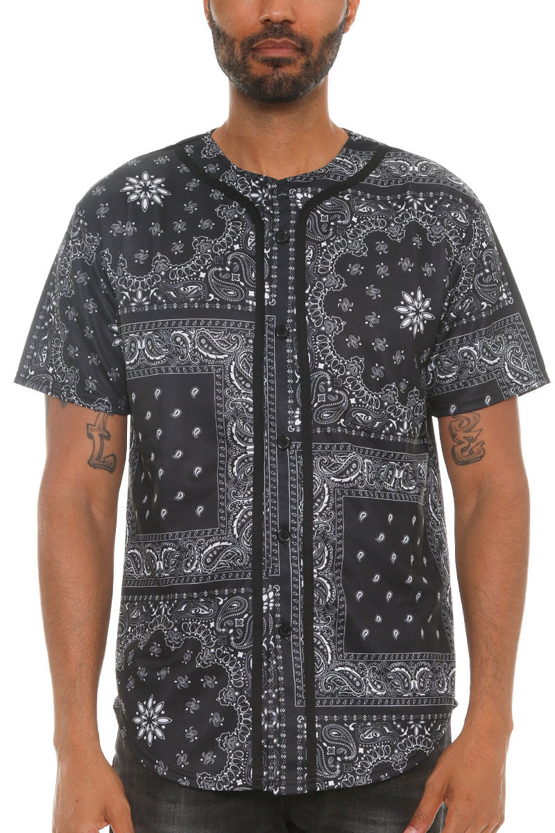 Paisley print baseball jersey, regular fit streetwear shirt with full button closure and premium polyester — view 2