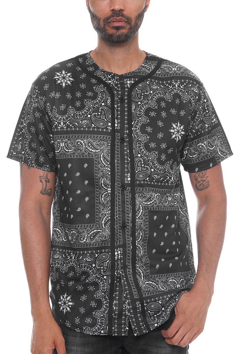 Paisley print baseball jersey, regular fit streetwear shirt with full button closure and premium polyester