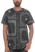 Paisley print baseball jersey, regular fit streetwear shirt with full button closure and premium polyester