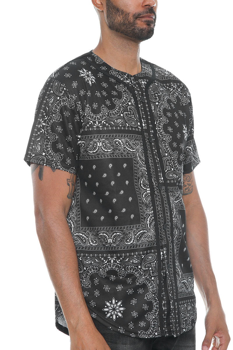 Paisley print baseball jersey, regular fit streetwear shirt with full button closure and premium polyester — view 3