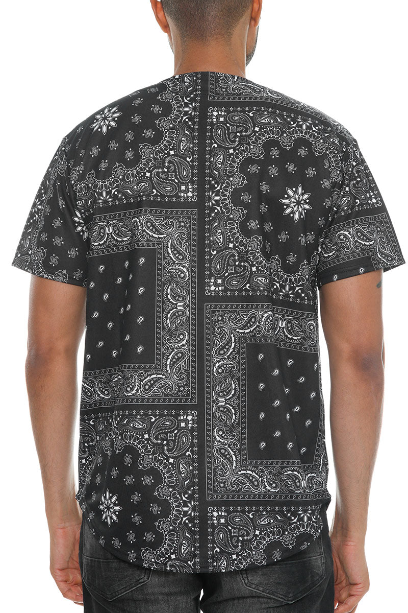 Paisley print baseball jersey, regular fit streetwear shirt with full button closure and premium polyester — view 4