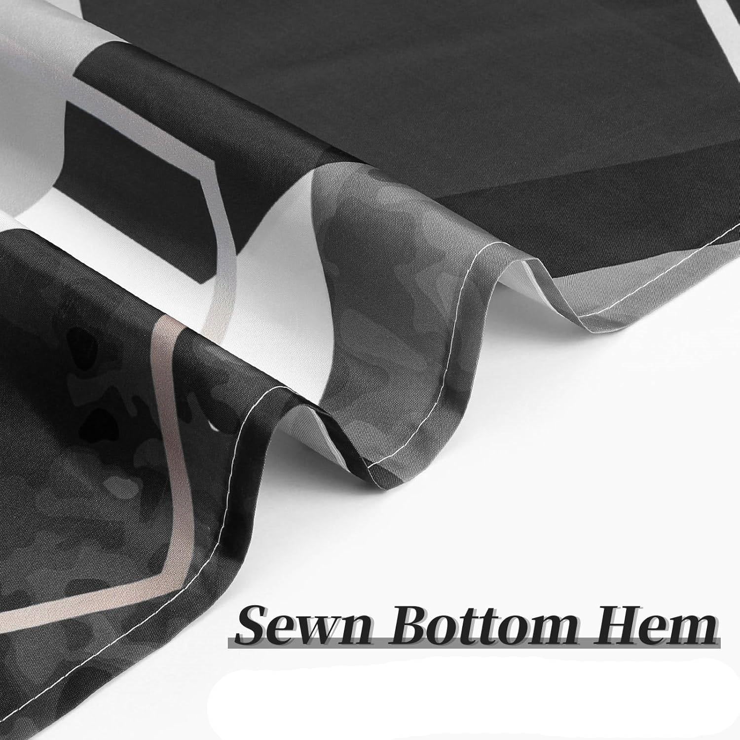 Black and white hexagonal geometric pattern waterproof polyester shower curtain with installation hooks — view 5
