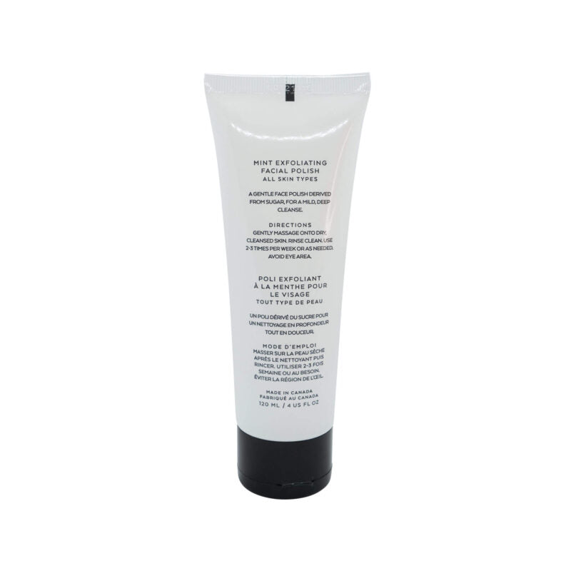Mint exfoliating facial polish in recyclable bottle with gentle face scrub texture and aloe vera. — view 3
