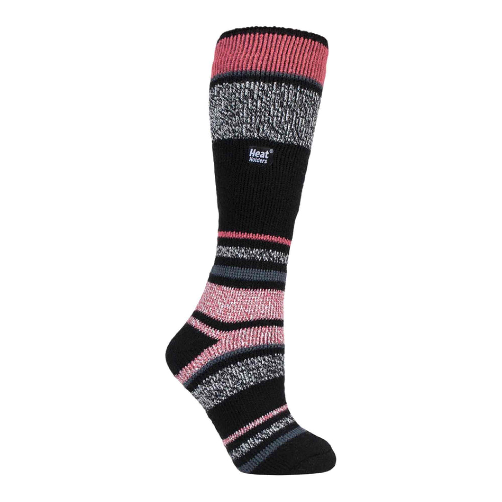 Ladies extra long thermal ski socks featuring a stylish striped pattern for winter snow sports
