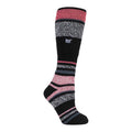 Ladies extra long thermal ski socks featuring a stylish striped pattern for winter snow sports