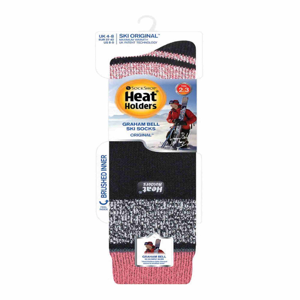 Ladies extra long thermal ski socks featuring a stylish striped pattern for winter snow sports — view 2