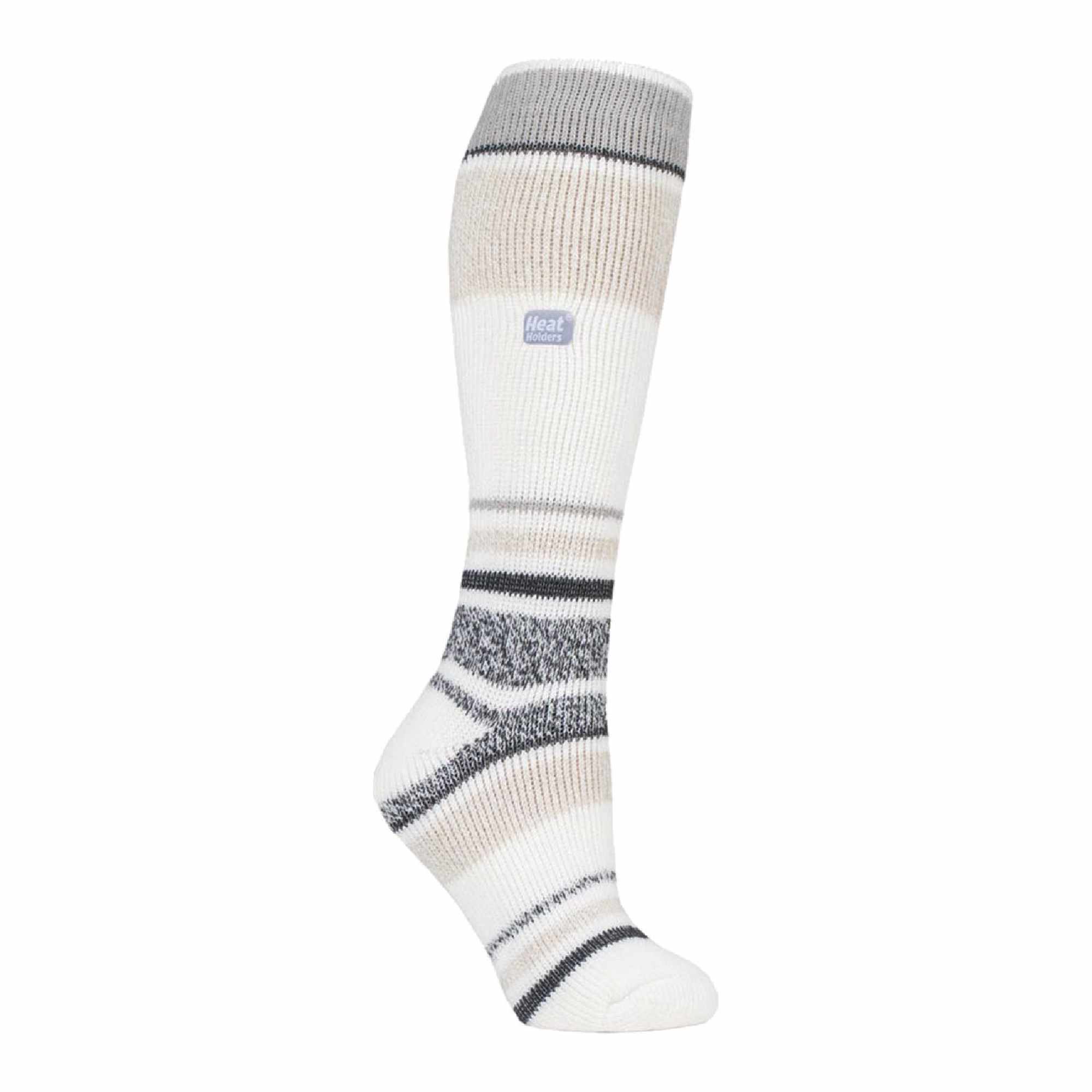Ladies extra long thermal ski socks featuring a stylish striped pattern for winter snow sports — view 5