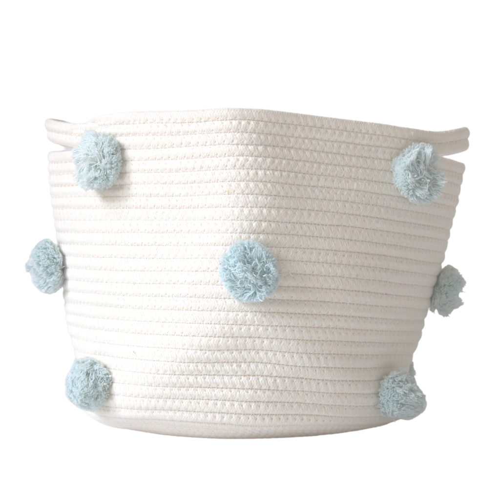 Light Blue Pom Basket - Medium-0