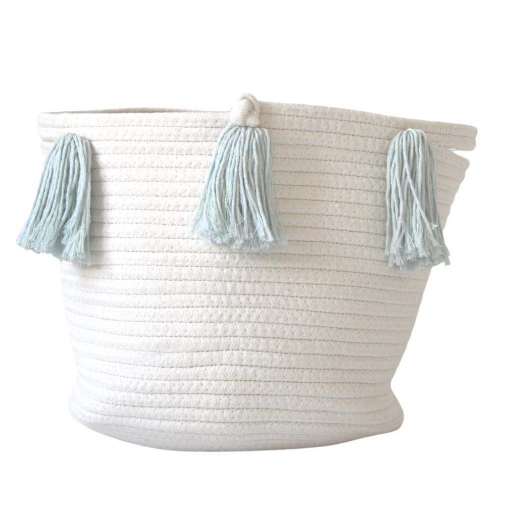 Light Blue Tassel Basket - Medium-0