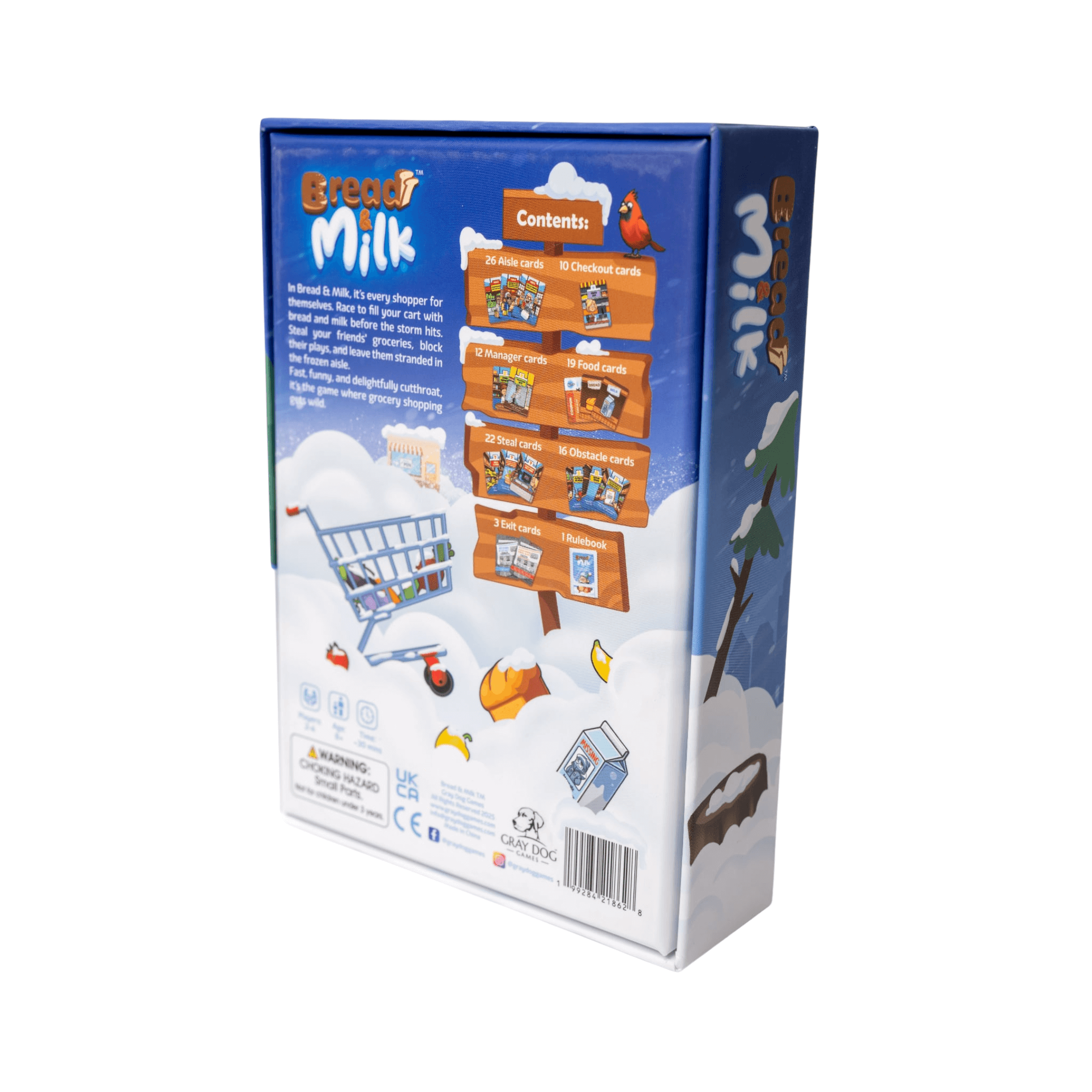 Bread and Milk family card game box and playing cards featuring hilarious grocery shopping illustrations — view 2