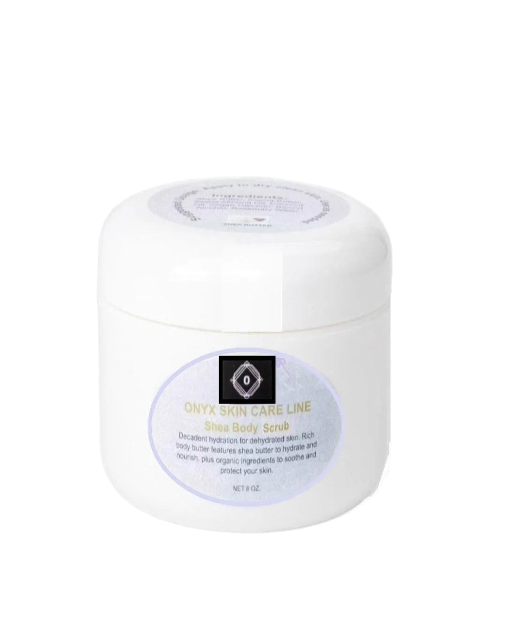 Exfoliating organic vanilla musk anti-aging body scrub in an 8 oz jar with crystal quartz.