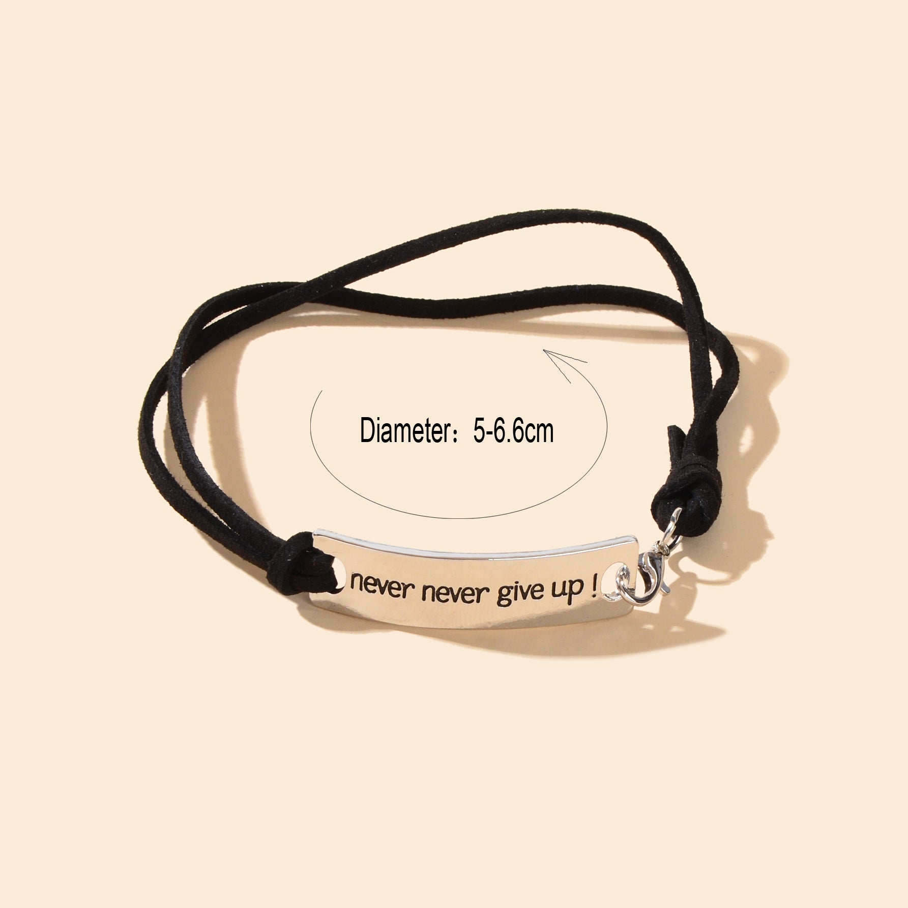 Minimalist black PU leather rope anklet with rectangular silver-tone metal decor and engraved letters — view 3