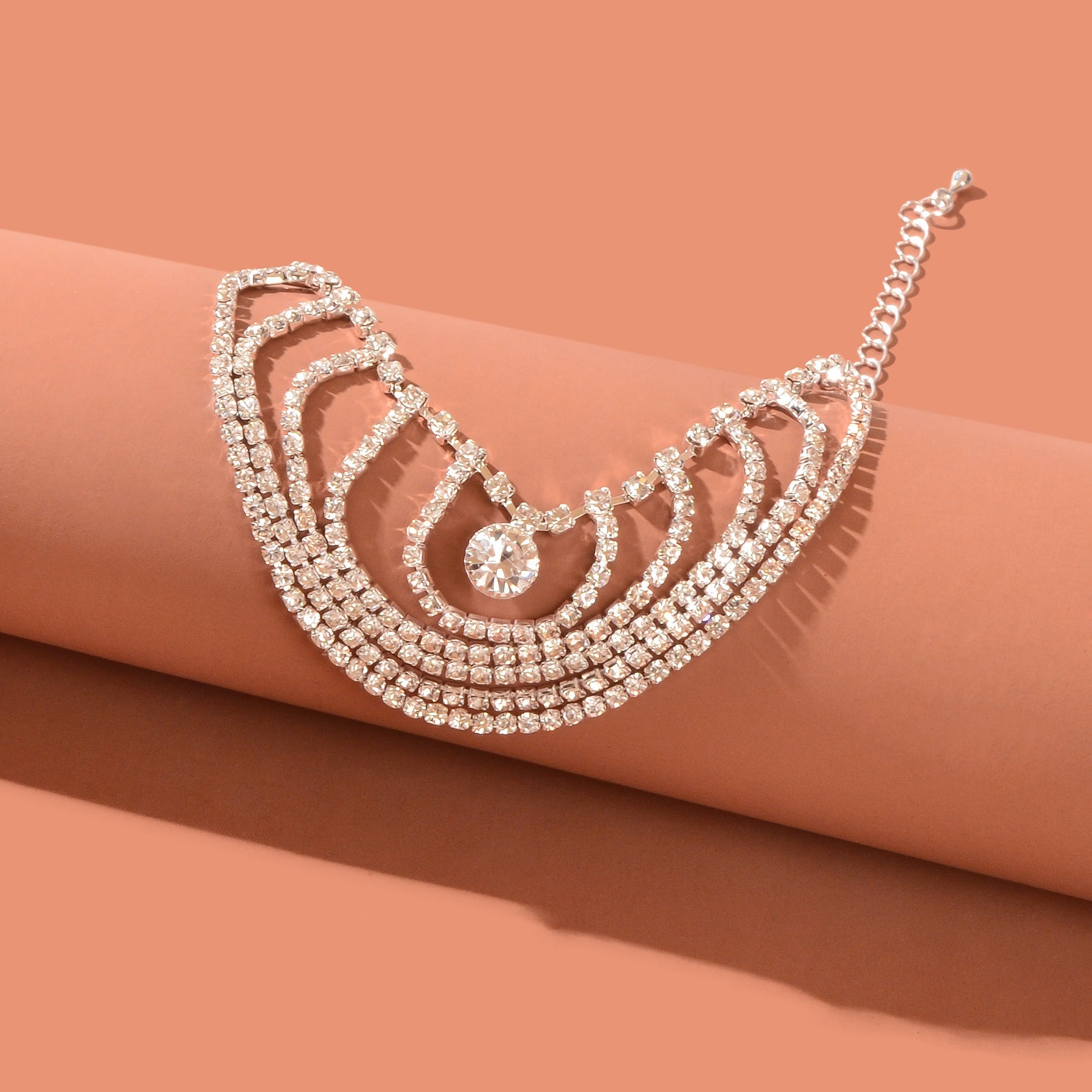 Luxurious rhinestone tassel chain anklet with sparkling crystals for beach and summer wear — view 2