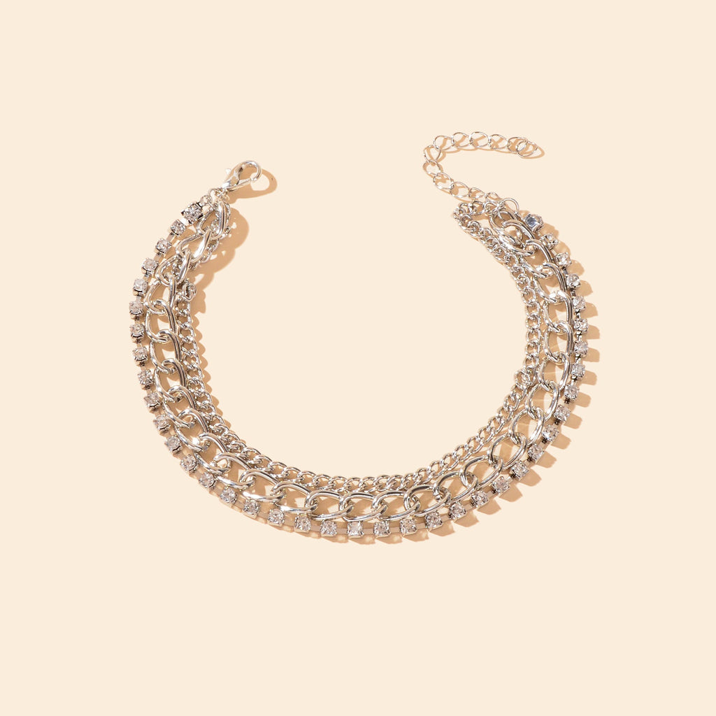 Silvery rhinestone chain anklet for women featuring delicate sparkling crystals and adjustable clasp — view 3