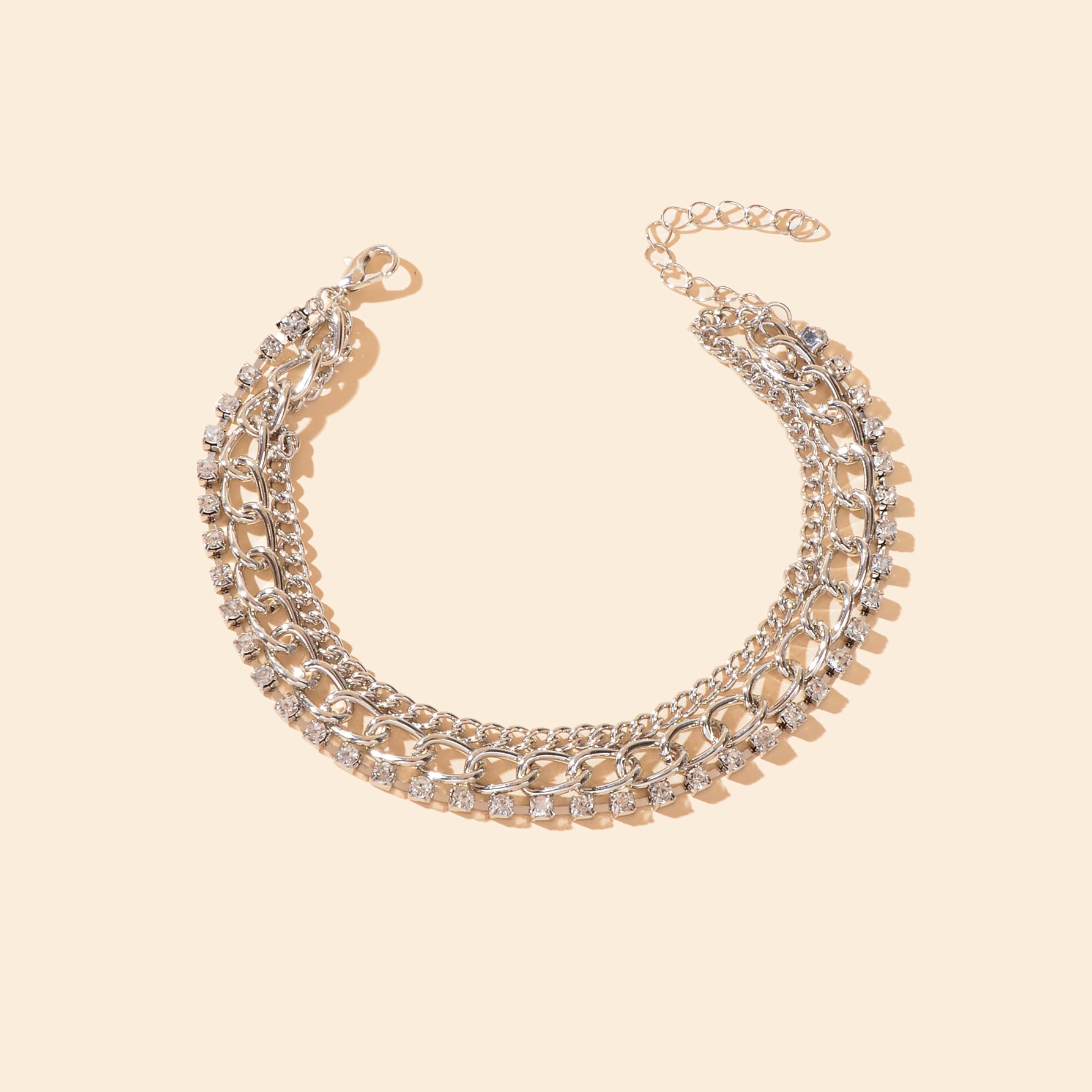 Silvery rhinestone chain anklet for women featuring delicate sparkling crystals and adjustable clasp — view 3