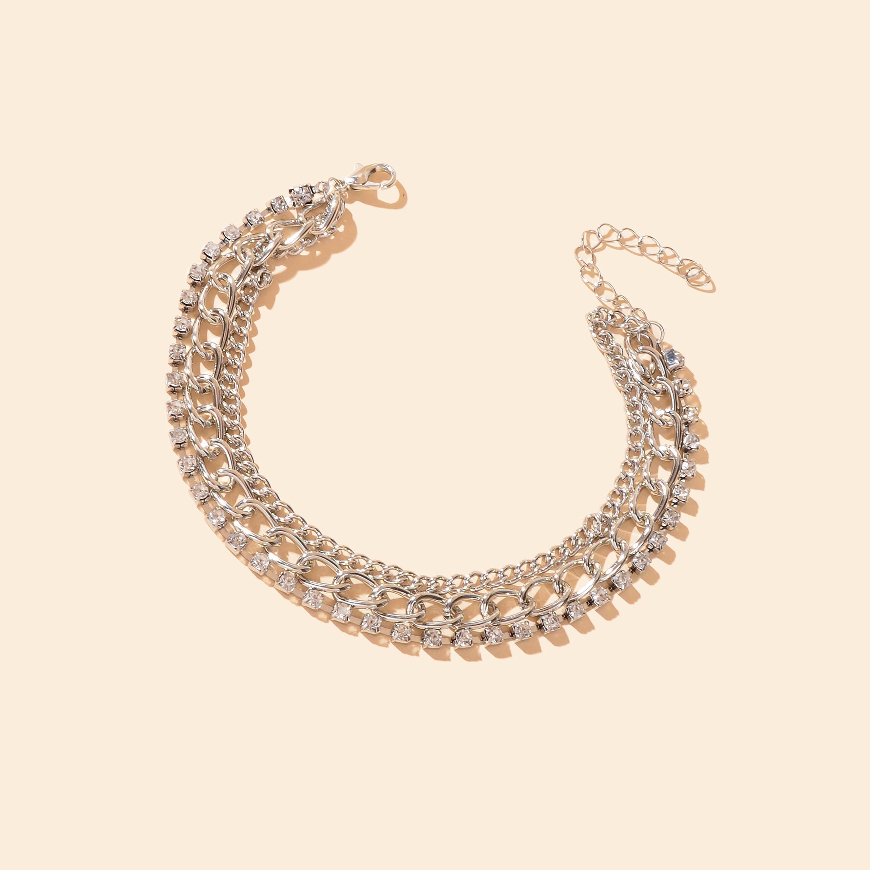Silvery rhinestone chain anklet for women featuring delicate sparkling crystals and adjustable clasp — view 4