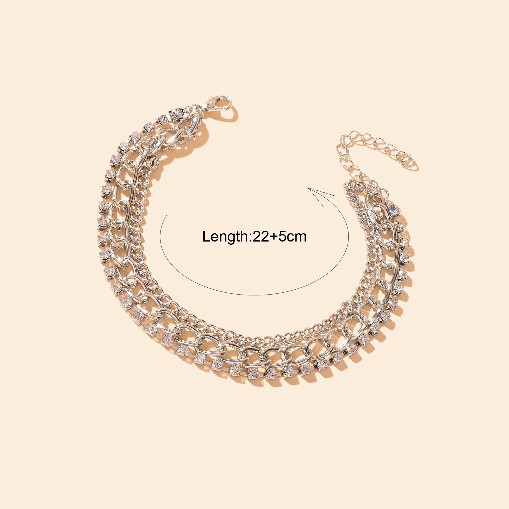 Silvery rhinestone chain anklet for women featuring delicate sparkling crystals and adjustable clasp — view 5