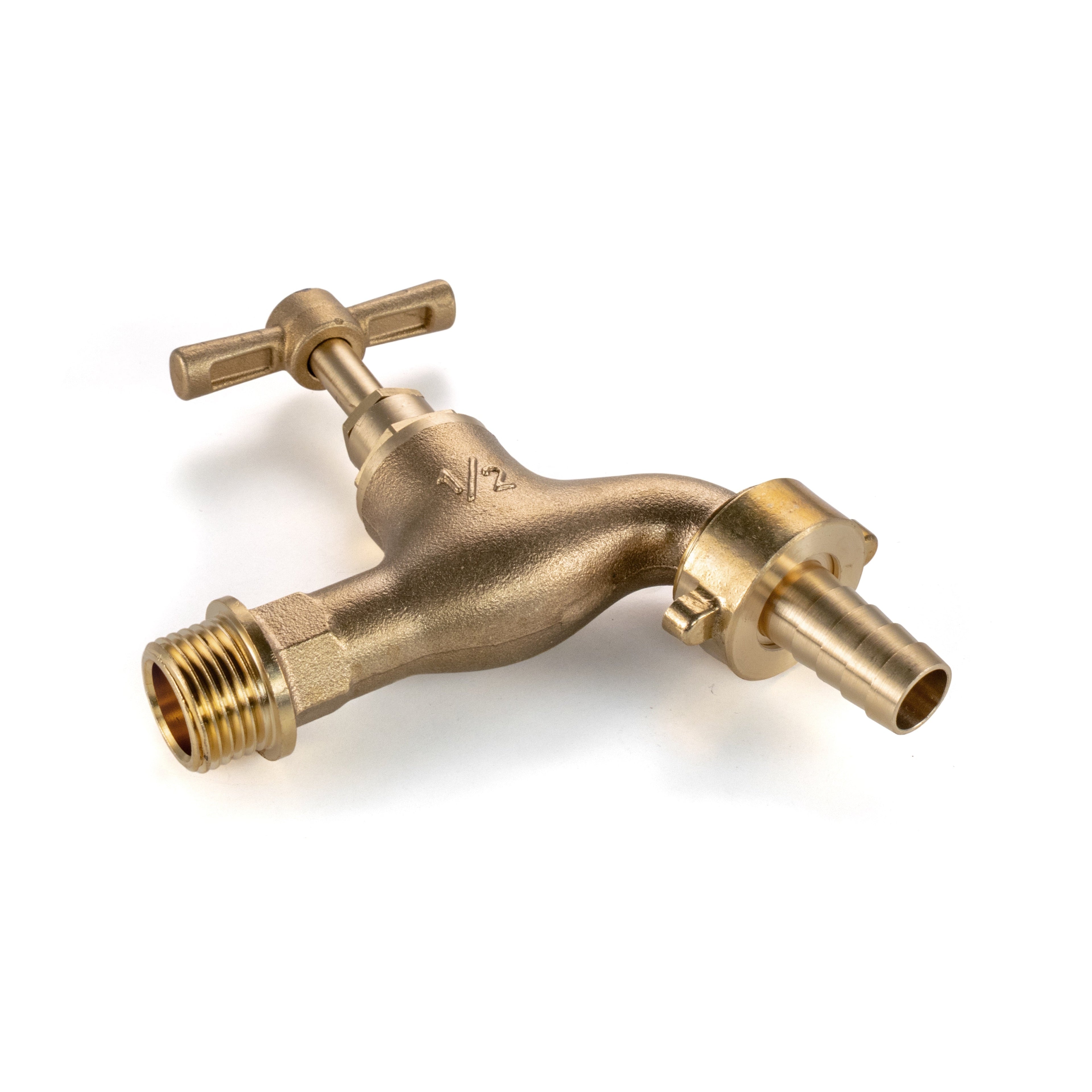 Solid brass single turn garden bib tap with barbed outlet for outdoor hose connection — view 4