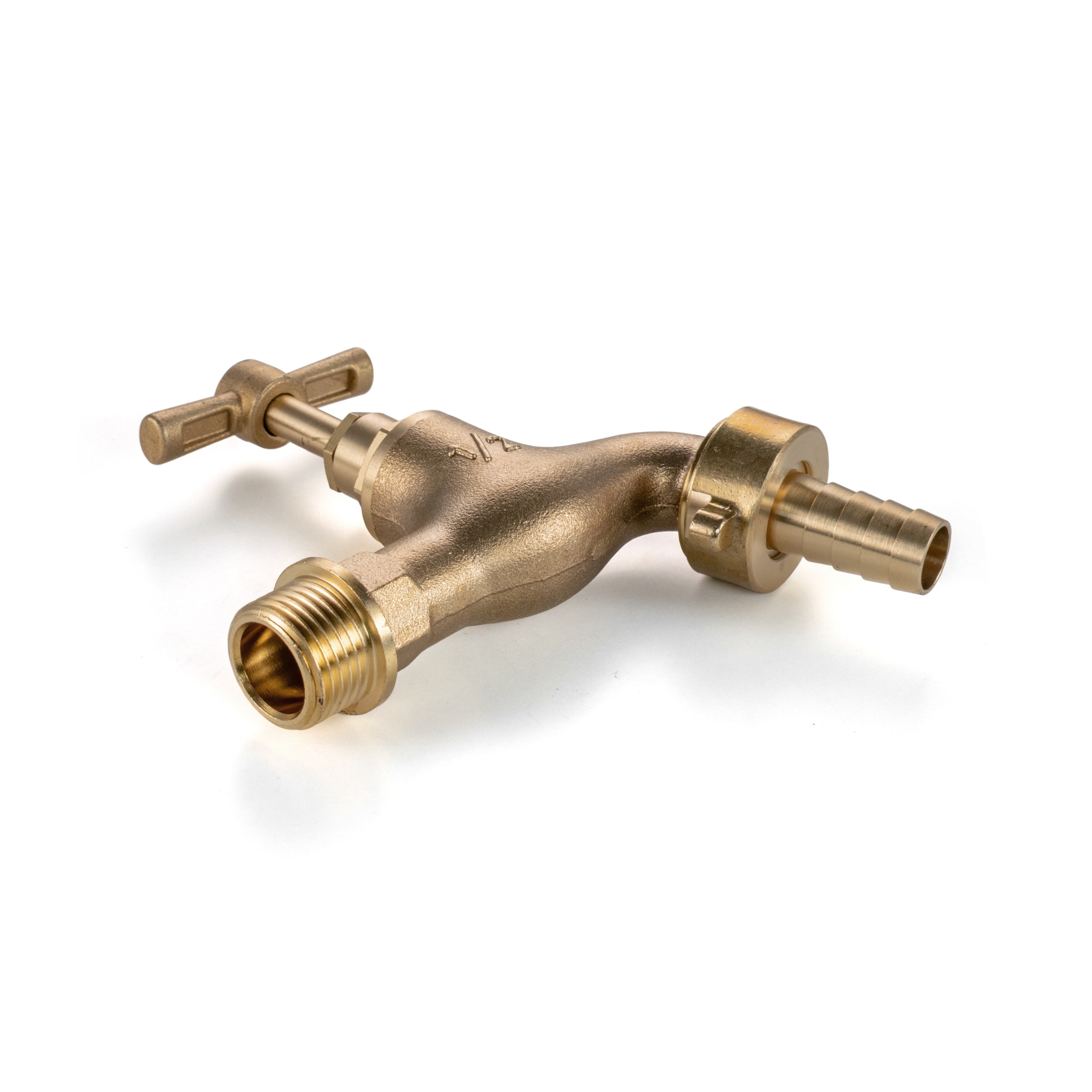 Solid brass single turn garden bib tap with barbed outlet for outdoor hose connection — view 5