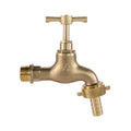Solid brass single turn garden bib tap with barbed outlet for outdoor hose connection